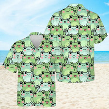 Cartoon Frog Pattern Tropical Aloha Vacation Summer Hawaiian Shirt