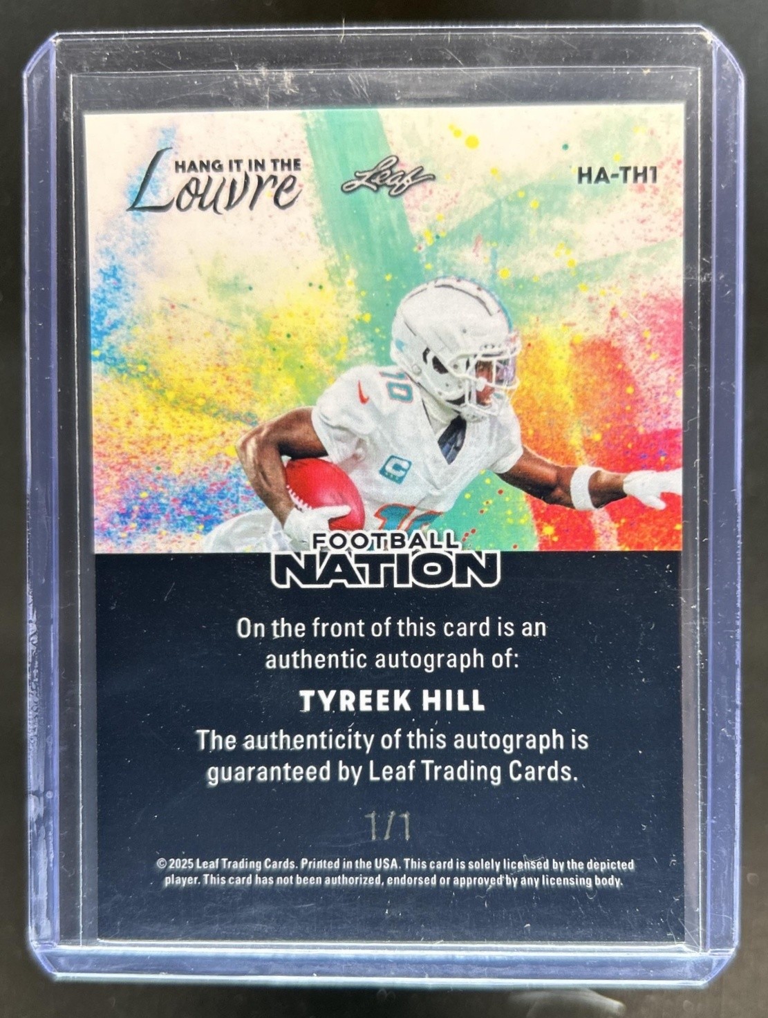 2025 Leaf Football Nation Tyreek Hill Hang it in the Louvre Auto Silver #1/1 view 2