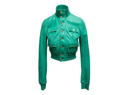 Dsquared2, Vintage Green Dsquared Cropped Button-Up Leather Jacket Size IT 42