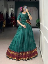 Latest Pure Chanderi Teal Green Lehenga Choli With Dupatta For Festival Wear