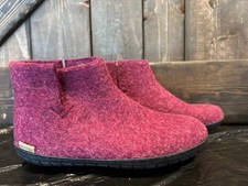 Glerups boot Cranberry Wool Slipper With Black Rubber Bottom - EU Size 37