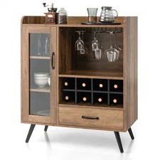 Liquor Bar Cabinet Storage Buffet Sideboard Credenza w/ Wine Rack & Glass Holder