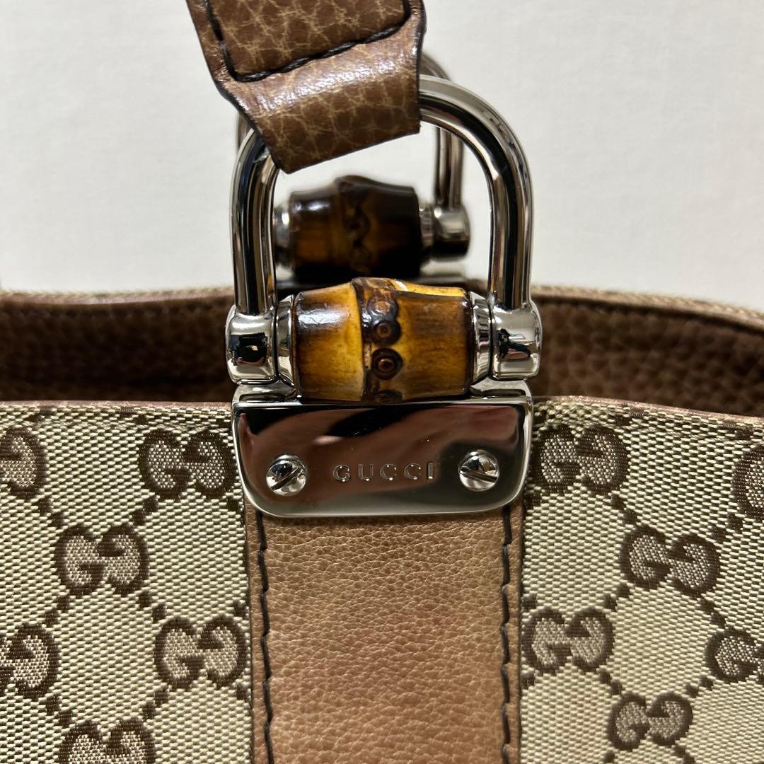 GUCCI Tote Bag Canvas Leather Large GG Pattern Beige Brown Authentic thumbnail 3