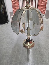 Beautiful Etched Glass Paneled Table Lamp   Touch Technology   VGC   WORKS GREAT