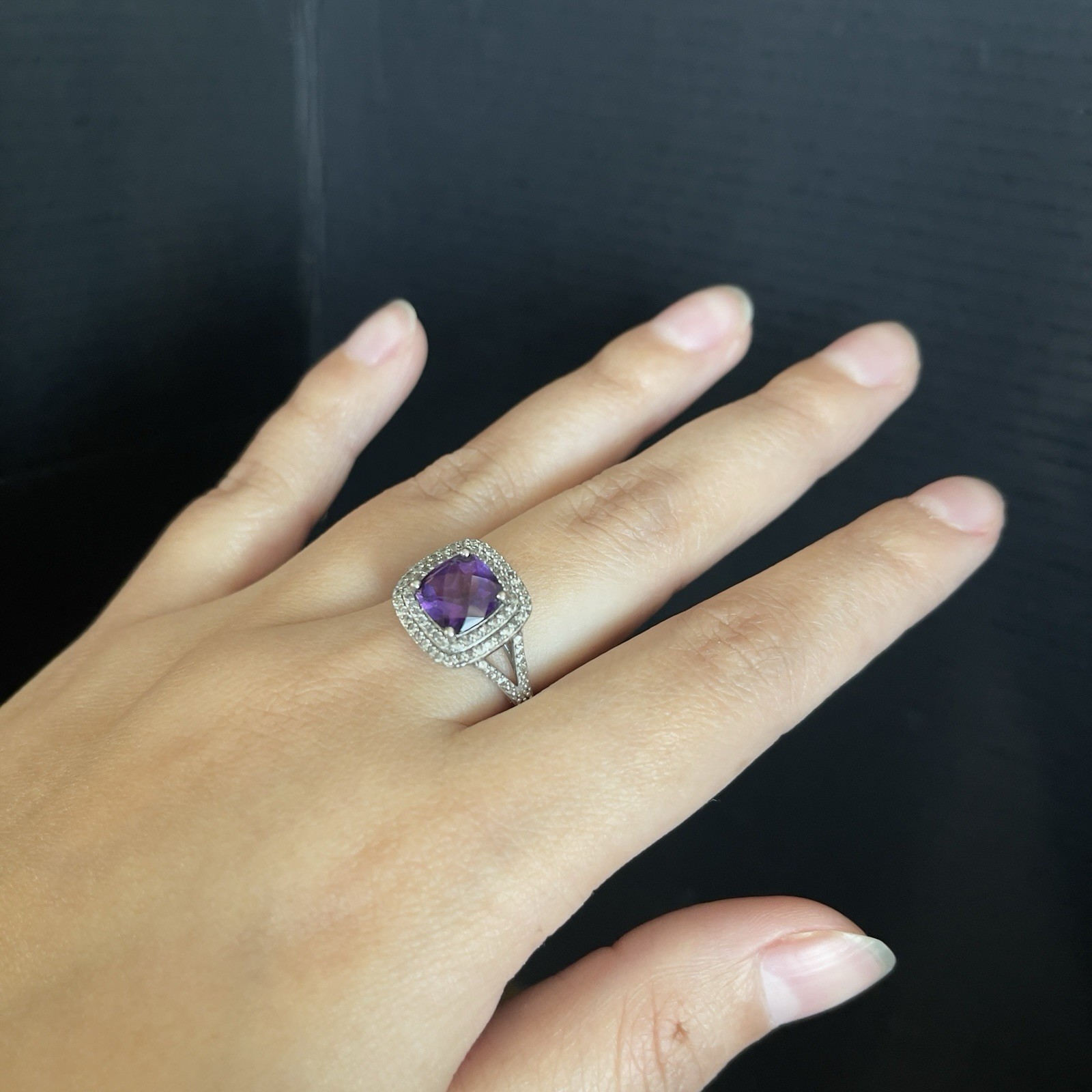 Sterling Silver Statement Cluster Amethyst Sizes … - image 2