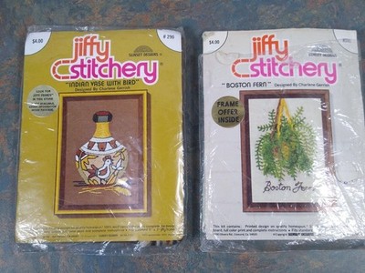 vintage 1970s crewel embroidery kits wool yarn Native American Jiffy new sunset