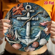 Sailboat and Anchor Vintage Round Metal Decor Garden Kitchen Yard Sign, Used for