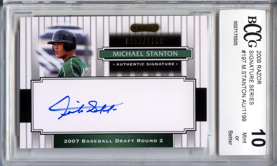 GIANCARLO STANTON 2008 Razor on card Auto 852/1199 rookie BCCG 10 (500) hrs HOF? - Image 2 of 2