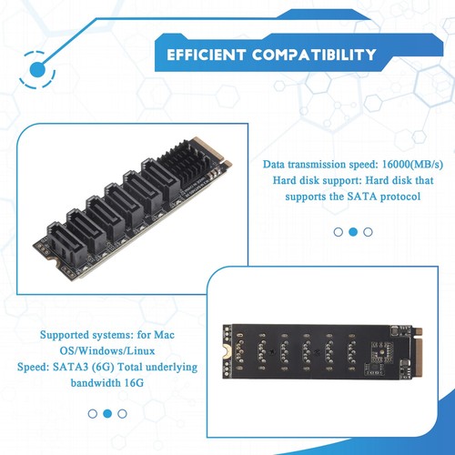 M.2 NVME PCI-E PCIE X4 X8 X16 to 6 Port 3.0 SATA Adapter Card Riser ASM11663003 - Afbeelding 4 van 7