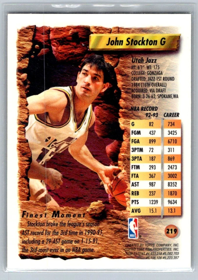 1993 Finest  John Stockton 219 - Image 2 of 2