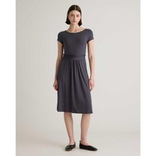 Quince Tencel Jersey Midi Dress Gray Ruched Waist Pockets Women's Large
