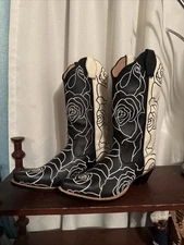 Twisted X Ladies Rose Patterned Black & White Western Boots WSO0026