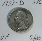 1957 D Washington Quarter 25c 90% Silver VF Free Shipping