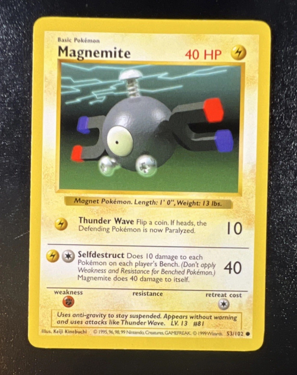 Pokémon Magnemite 53/102 Base Set (Shadowless) LP Common Basic WOTC English 1999