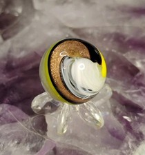 .72" BEAUTIFUL CONTEMPORARY AKRO MARBLES CORKSCREW MINT GOLD LUTZ SIGNED