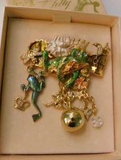 Kirks Folly Frog Prince Brooch Crystal Enamel Pin New in box
