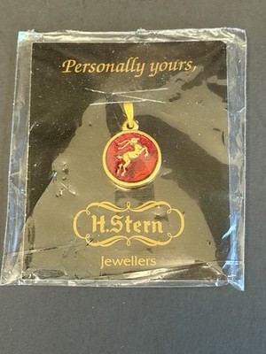 Vintage H Stern Capricorn Pendant Zodiac Charm Red Enamel Gold Tone NOS