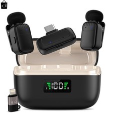 Wireless Lavalier Microphone for iPhone/Android/iPad 2 TX 2 RX Charging Cas