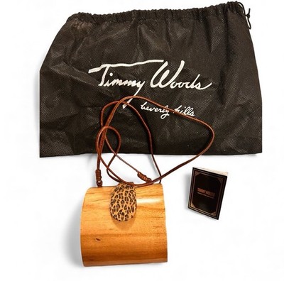 Sale! Timmy Woods Of Beverly Hills Wood Purse With Leopard Spot Clasp 5 