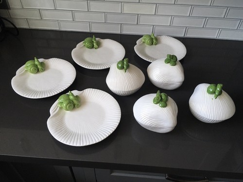 Vintage Fitz & Floyd Shell 4 plates & 4 Soup Bowls - Rare Green Shells 1975 - Picture 12 of 12