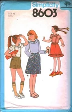 8603 Vintage Simplicity Sewing Pattern Girls 1970s Pullover Blouse Skirt Shorts