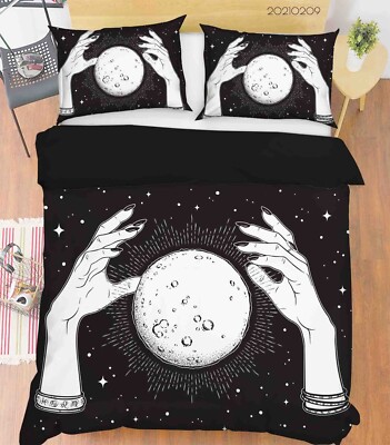 3D Hands Full Moon Hand Drawn Quilt Cover Set Bedding Sets Pillowcases Queen