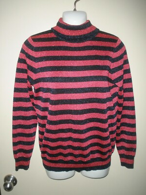 #421 J Crew Turtleneck Sweater in Sparkle Stripe Navy Pink K5302 S NEW NWT