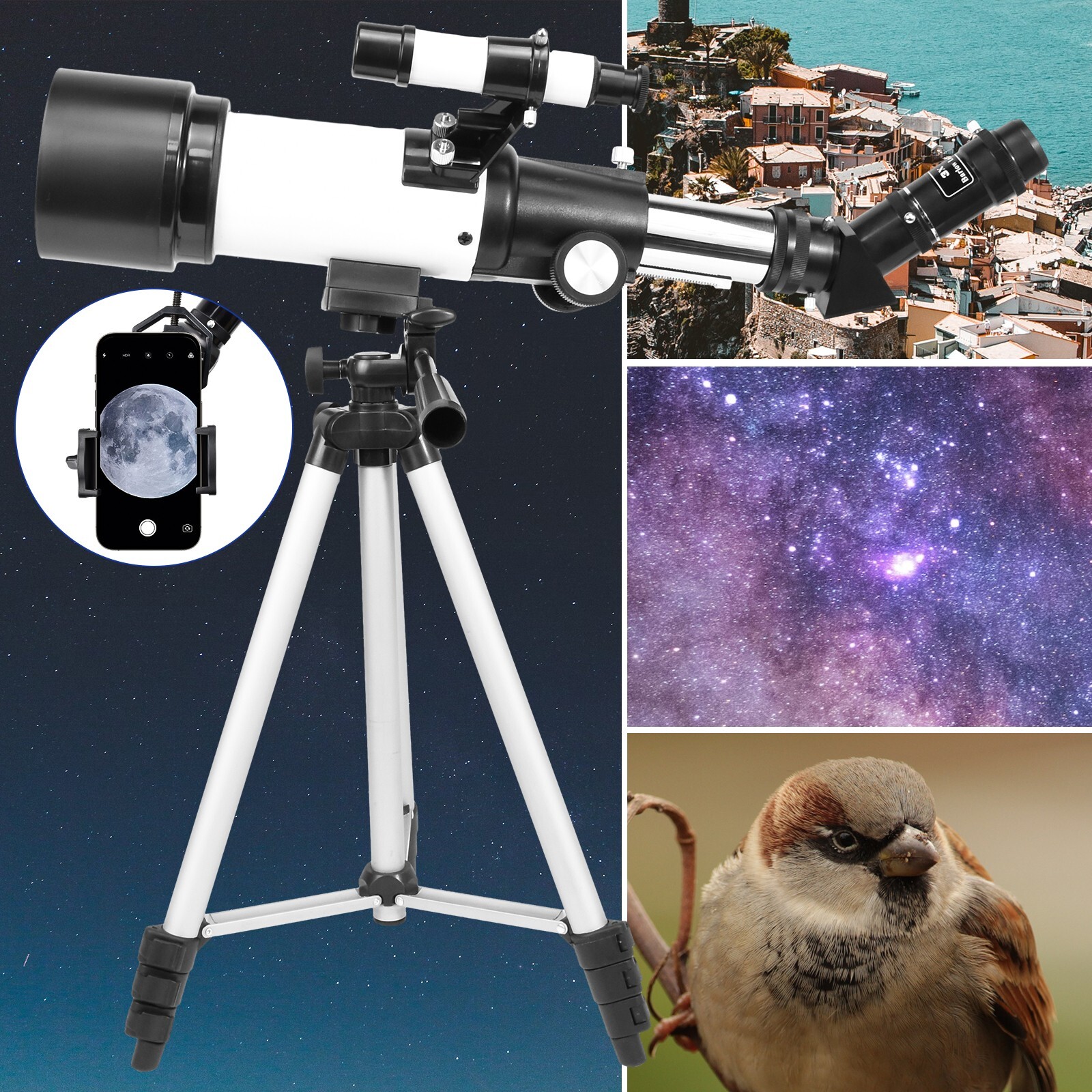 400/70mm Astronomical Telescope Refractor Adjustable Tripod Kids Beginner Gift