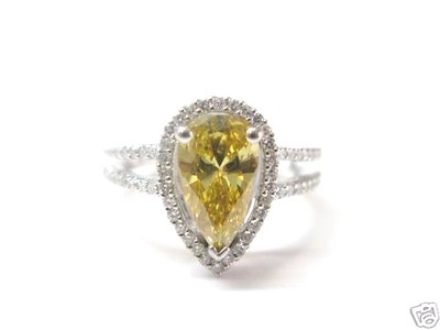 Birnenförmiger Diamant-Verlobungsring mit geteiltem Schaft massiv Weißgold 14 Kt GIA 2,32 kt