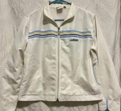 Women s Ellesse White And Blue Stripes Windbreaker Jacket Size US 12 Lightweight