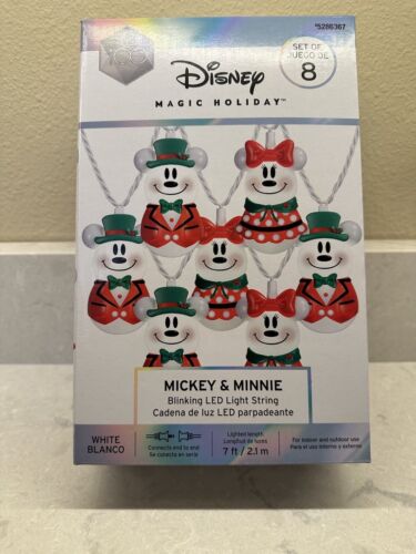 Disney Magic Holiday Mickey Minnie Blinking Led Light String Set of 8 White New - Picture 4 of 6