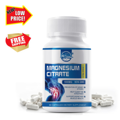 Magnesium Citrate Capsules 1000mg Per Serving Extra Strength Bone Muscle Health