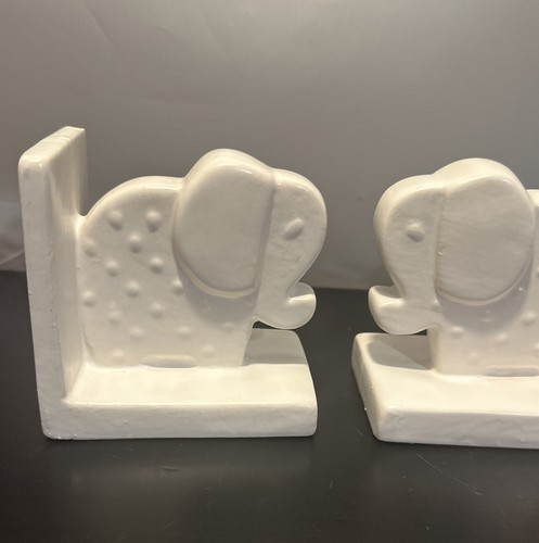 Set of 2 Small White Elephant Bookends Trunk Up Raised Dots 3.75" - Picture 4 of 7
