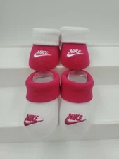 2 Pair Nike Baby Girls Booties, Size 0-6 Months, Pink, White, Shower Gift, MP