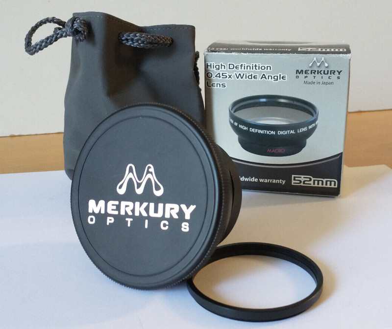 Merkury 52MM 0.45X Wide Angle Lens + Adapter Ring HD Optics Made Japan MINT