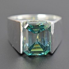 8.20 Ct Certified Treated Blue Diamond Solitaire Men's Ring In 925 Silver