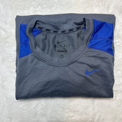 Nike Dri-Fit Short Sleeve Men's Size Medium Running Grey W/ Blue