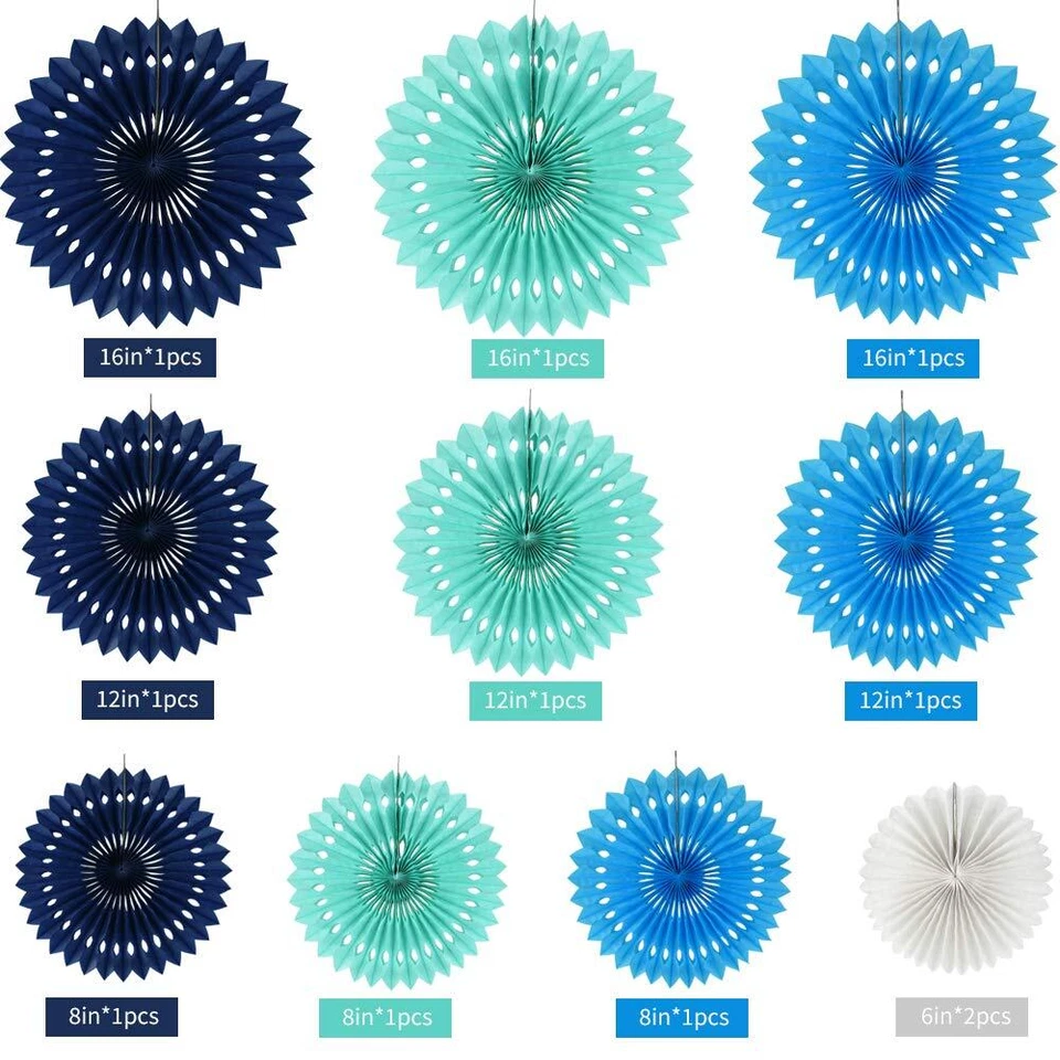 BEISHIDA Azul Blanco Colgante Panal Redondo Ventiladores de Papel Kit de Decoración para Bebé... Foto 2 de 4