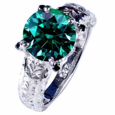 3 Ct Blue Moissanite & Black Diamond Wedding Men's Ring Sterling Silver Size 9