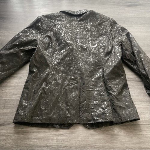 Vintage Dollhouse Black Brocade Vegan Leather Blazer Sz M Gothcore Gothglam Y2K - Picture 4 of 7