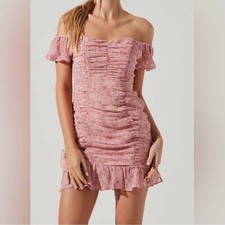 ASTR the Label Ruched Floral Off Shoulder Mini Dress