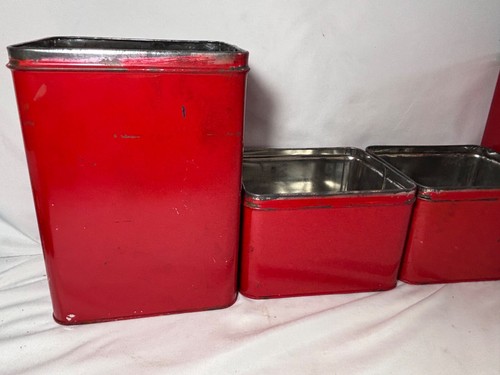 VTG MCM RARE Masterware Canette Red Metal Set of 4Flour Sugar Coffee Tea - Picture 18 of 24