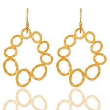 14K Gold Plated 925 Sterling Silver Hammered Multi Circle Dangle Earrings 