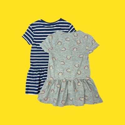 V BY VERY Kids 2-teiliges Kleid Streifen/Regenbogen bedruckt, Rüschensaum, grau/marine, 2-3 Jahre