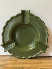 Tobacciana Green Genuine P&S Porcelain Ashtray 6” Round Mid Century