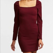 Burgundy Mini Squared Neckline Dress