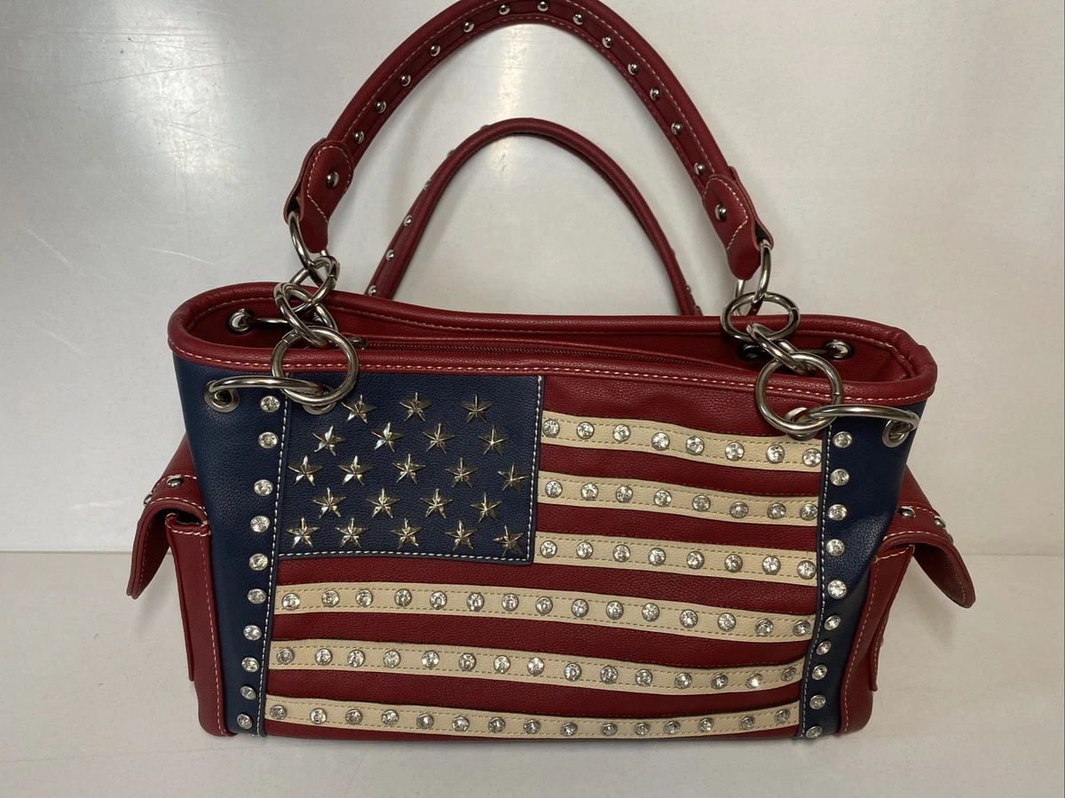 Montana West Womens Red White Blue Flag Studded Chain Double Strap