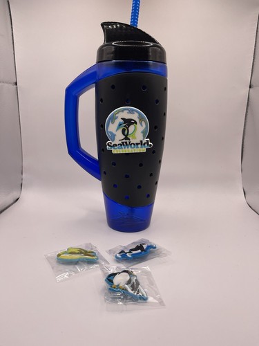 Seaworld San Diego Black Blue Souvenir Cup Lot Of 3 Extra NEW Charms - Picture 1 of 6