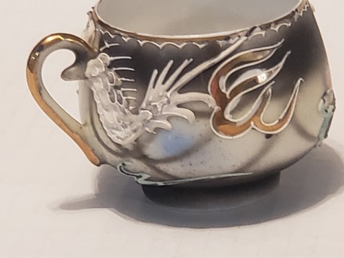 Tazza giapponese Moriage Dragonware Demitasse blu nera dipinta a mano - Foto 2 di 11