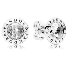 Pandora Sterling Silver Radiant Logo Stud CZ Earrings 296216CZ